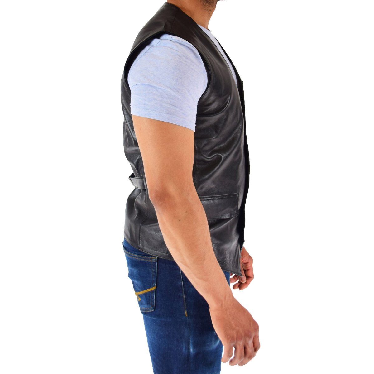 BUNERI Chaleco de Cuero Auténtico para Hombre Negro - Imagen 4