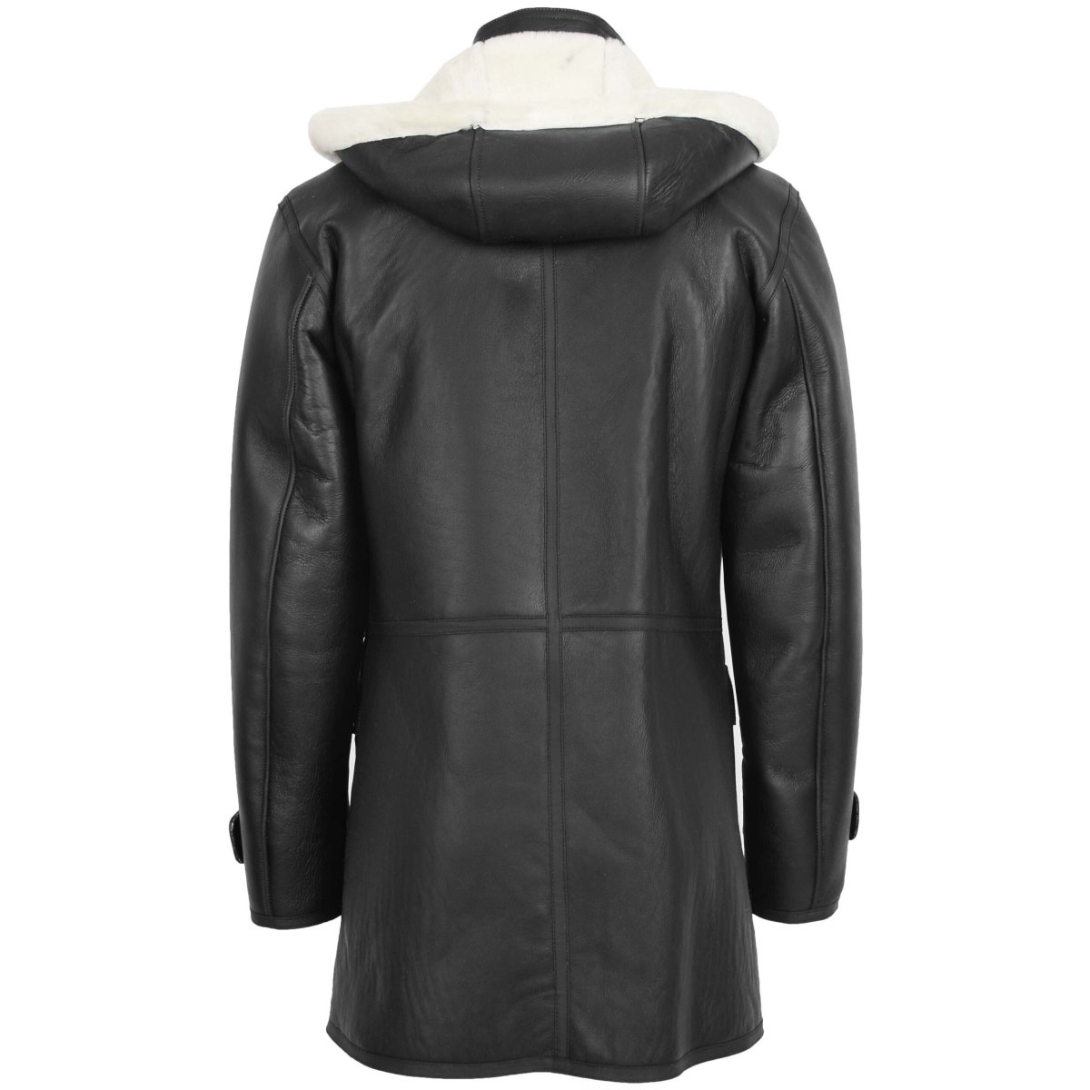 BUNERI Duffle de Piel de Oveja Vincent Negro y Blanco con Capucha - Imagen 3