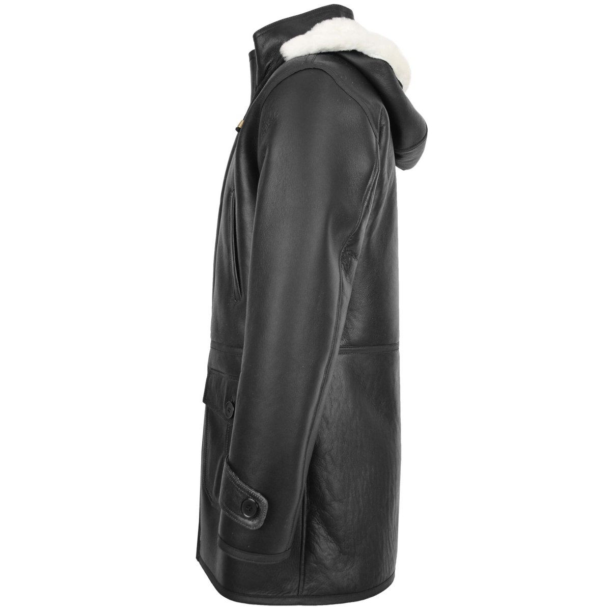 BUNERI Duffle de Piel de Oveja Vincent Negro y Blanco con Capucha - Imagen 6