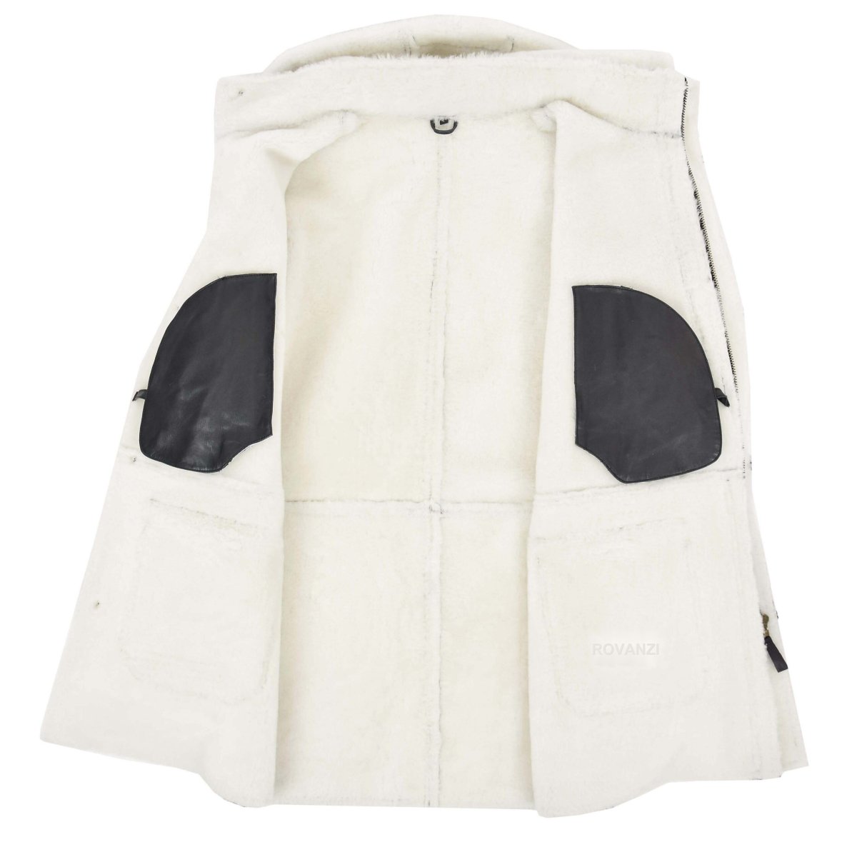 BUNERI Duffle de Piel de Oveja Vincent Negro y Blanco con Capucha - Imagen 7