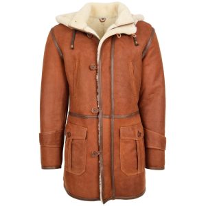 BUNERI Duffle Piel de Oveja Vincent Whisky con Capucha