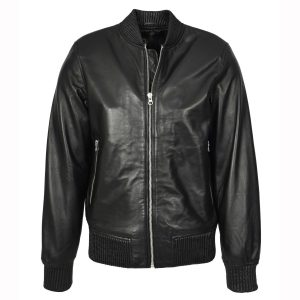 BUNERI Chaqueta Hombre Cuero Real Suave Bomber MA-1 Estilo Varsity Negro