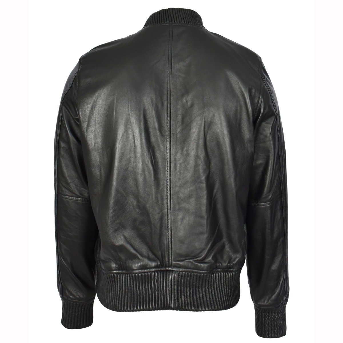BUNERI Chaqueta Hombre Cuero Real Suave Bomber MA-1 Estilo Varsity Negro - Imagen 3