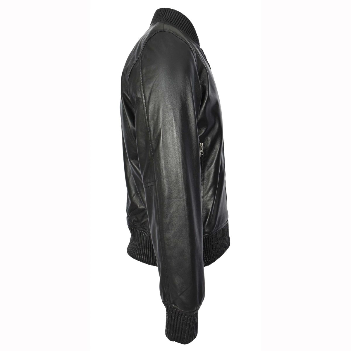 BUNERI Chaqueta Hombre Cuero Real Suave Bomber MA-1 Estilo Varsity Negro - Imagen 4