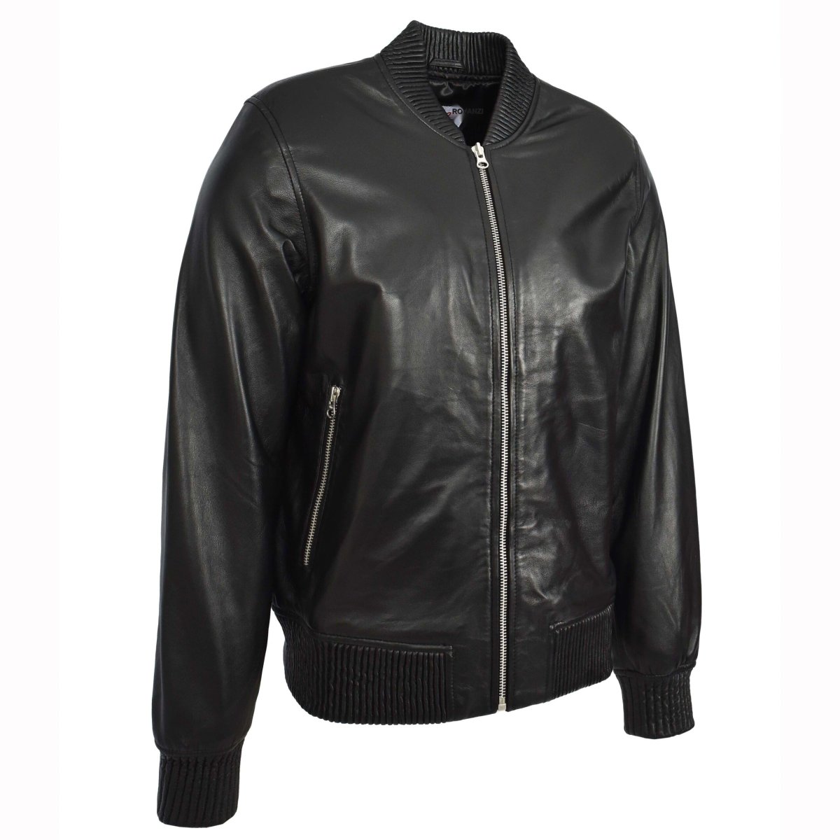 BUNERI Chaqueta Hombre Cuero Real Suave Bomber MA-1 Estilo Varsity Negro - Imagen 5