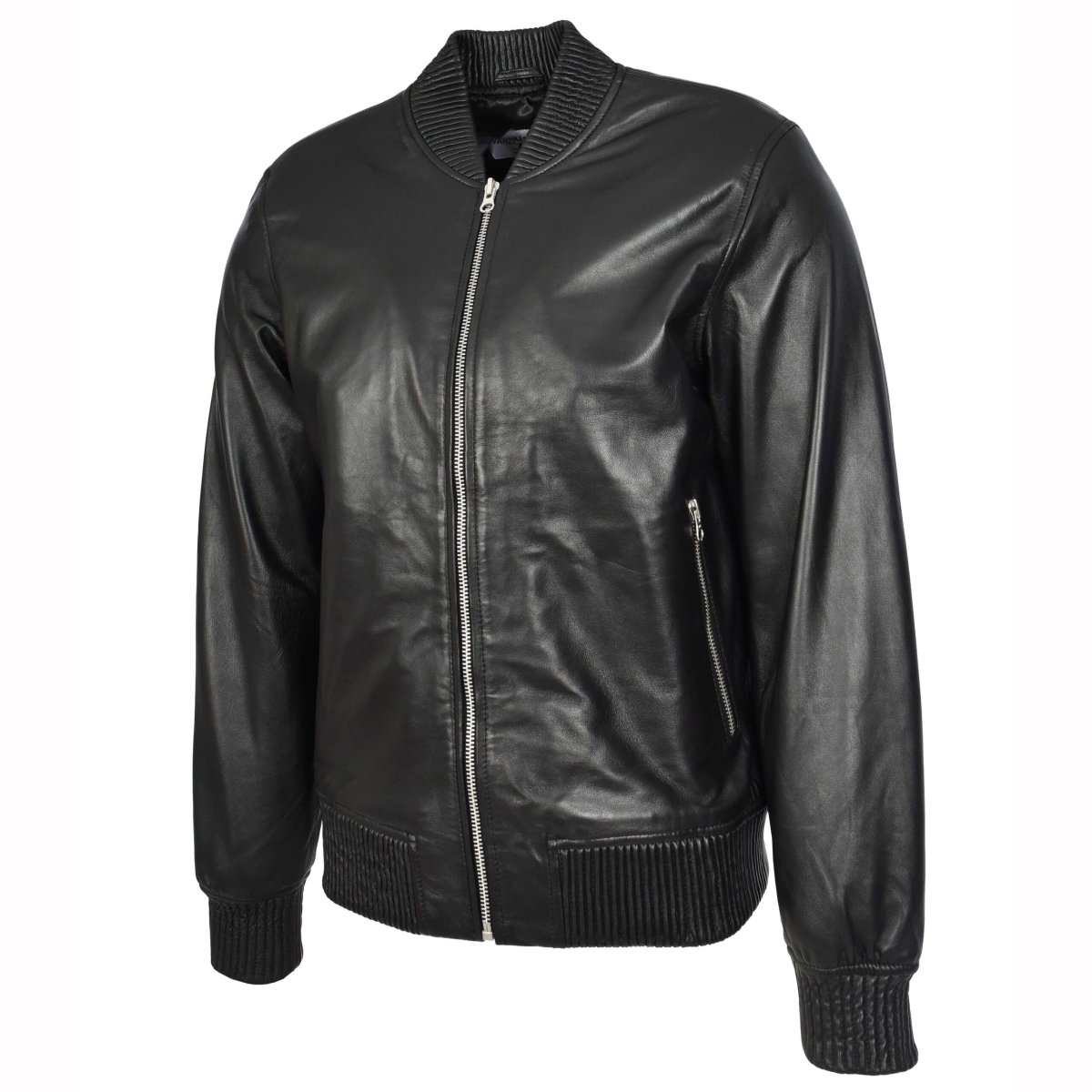 BUNERI Chaqueta Hombre Cuero Real Suave Bomber MA-1 Estilo Varsity Negro - Imagen 6