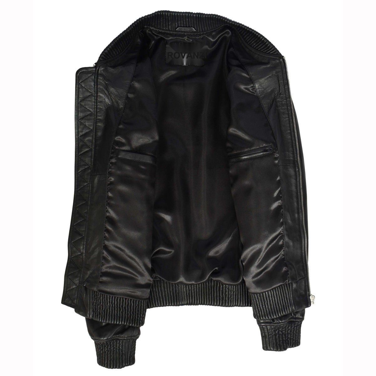 BUNERI Chaqueta Hombre Cuero Real Suave Bomber MA-1 Estilo Varsity Negro - Imagen 7