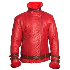 Chaqueta de aviador de piel de oveja roja