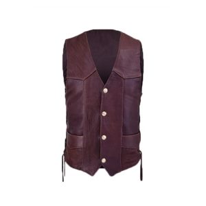 Chaleco de cuero genuino color burdeos para hombre
