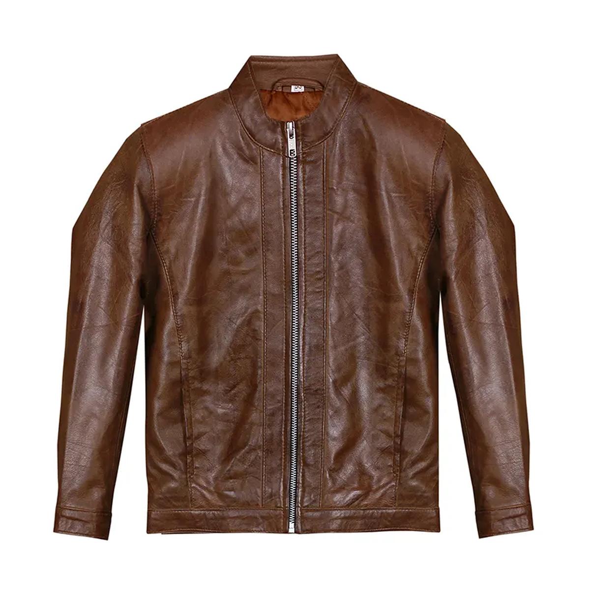 Chaqueta de motorista retro marrón para hombre - Imagen 3