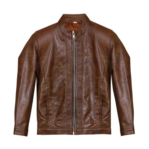 Chaqueta de motorista retro marrón para hombre
