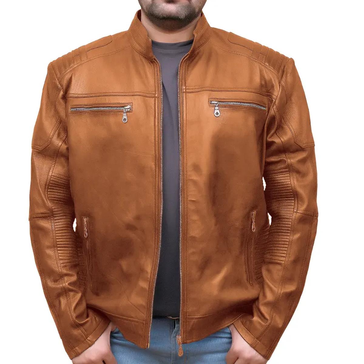 Chaqueta de cuero auténtico de estilo vintage urbano, estilo motero retro. - Imagen 4