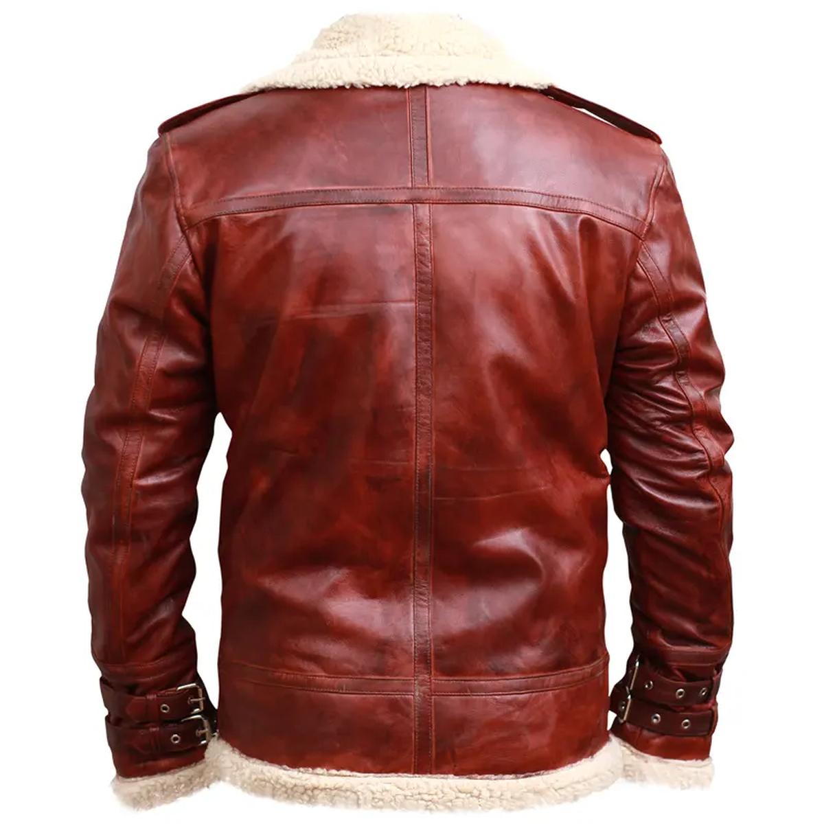 Chaqueta de hombre de piel auténtica con cuello alto y ribete de piel de oveja marrón. - Imagen 7