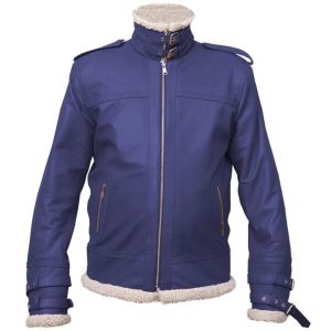 Chaqueta de hombre de piel auténtica con cuello de piel de oveja.