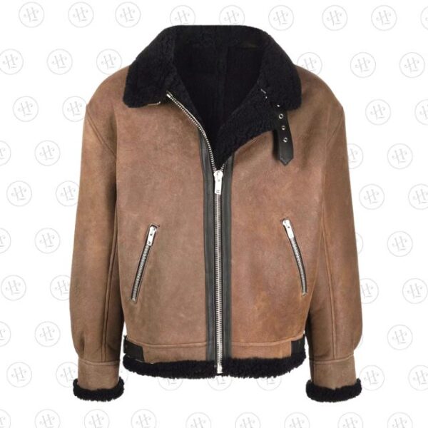 Chaqueta de piel de oveja para hombre forrada con piel de oveja - Imagen 5