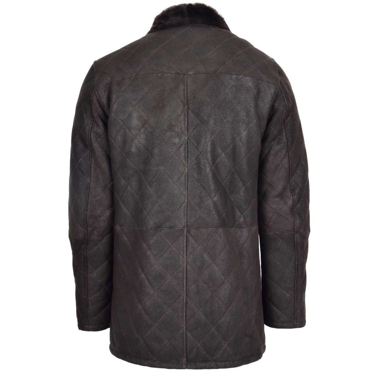 BUNERI Anorak de Piel de Oveja Marrón Oscuro con Punto de Cruz - Imagen 3