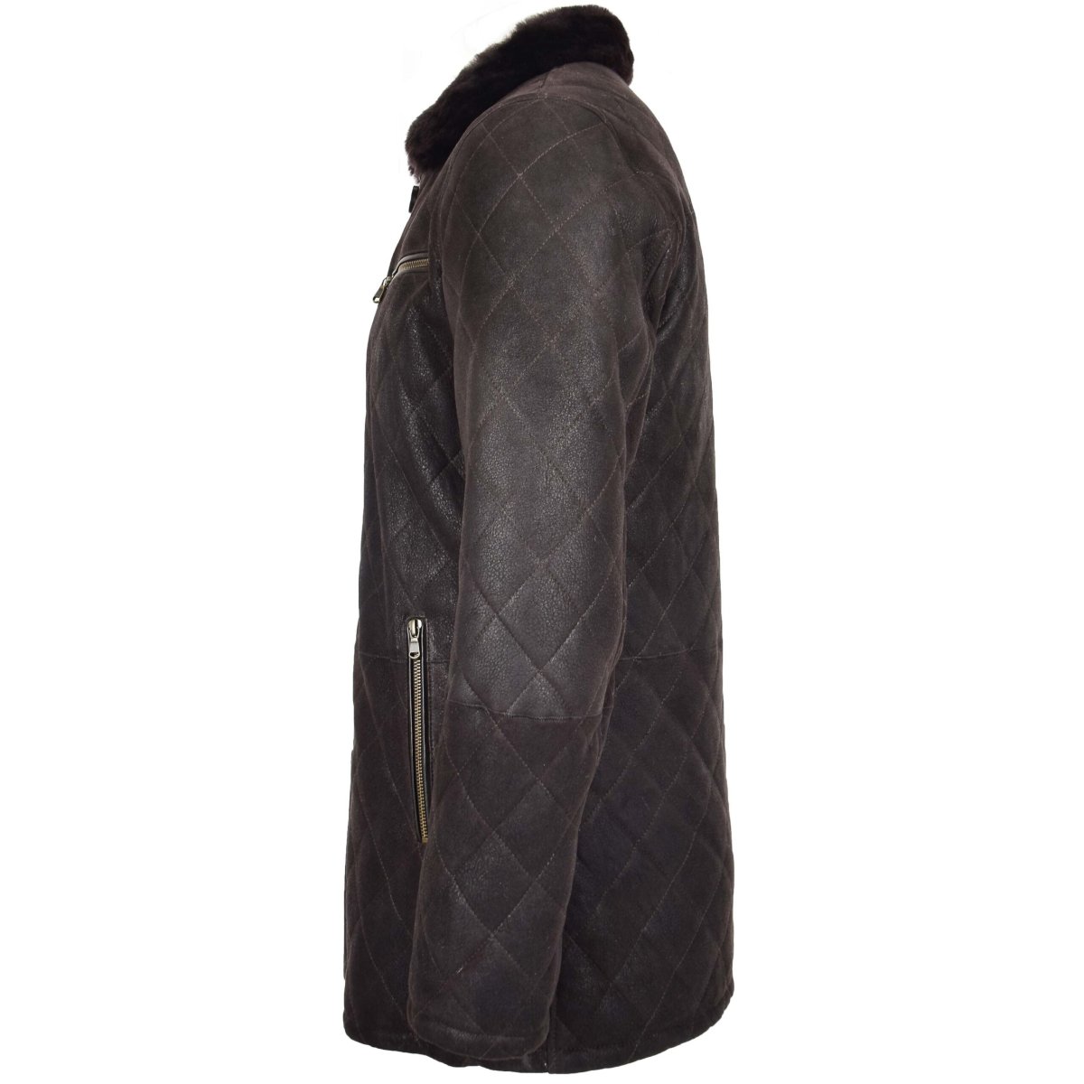 BUNERI Anorak de Piel de Oveja Marrón Oscuro con Punto de Cruz - Imagen 6