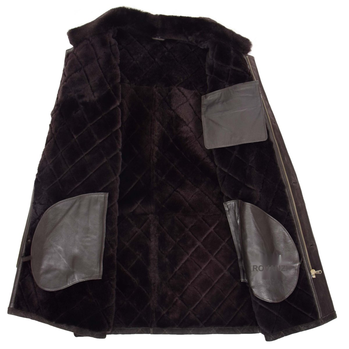BUNERI Anorak de Piel de Oveja Marrón Oscuro con Punto de Cruz - Imagen 7