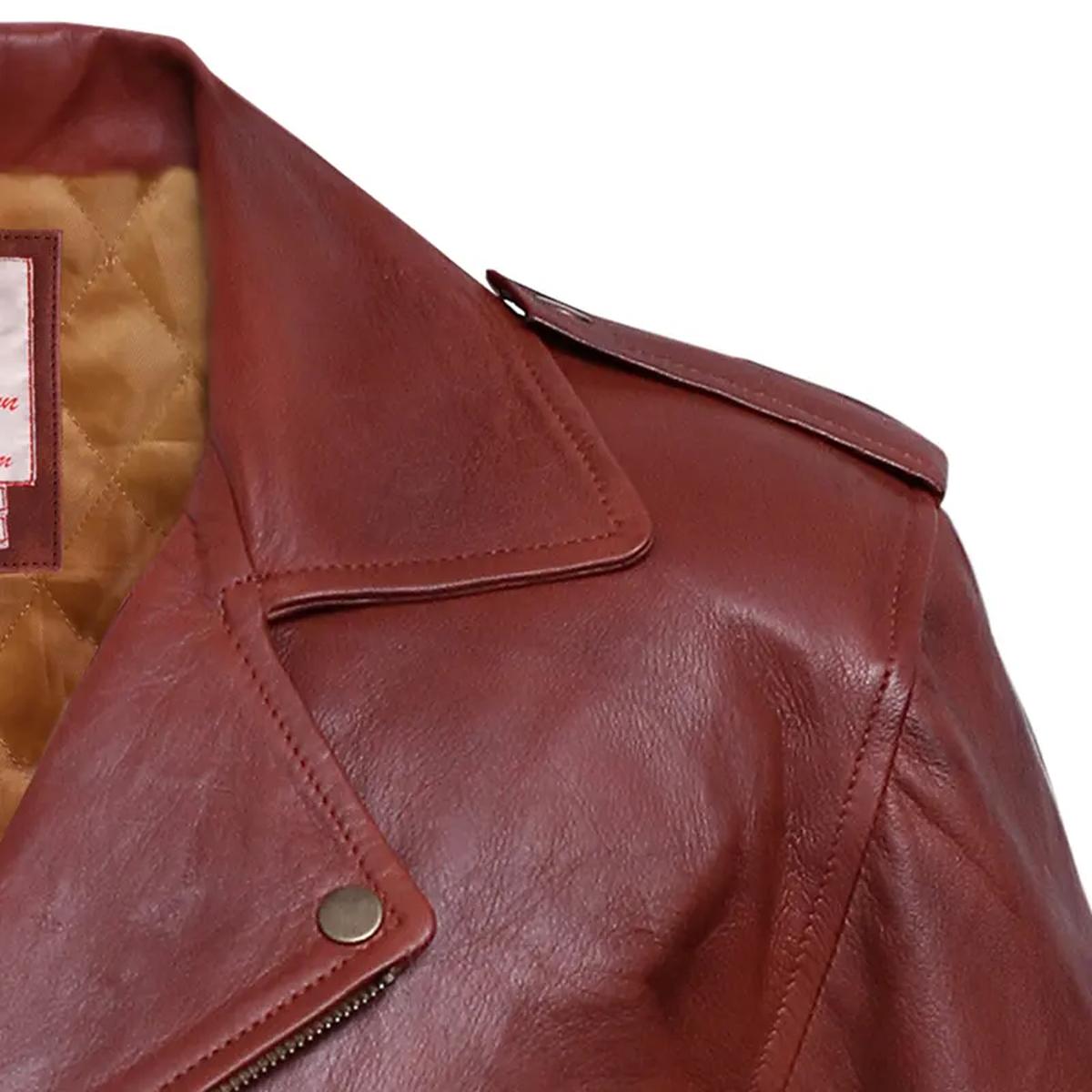 Chaqueta de moto de cuero genuino marrón para hombre – Corte Slim - Imagen 7