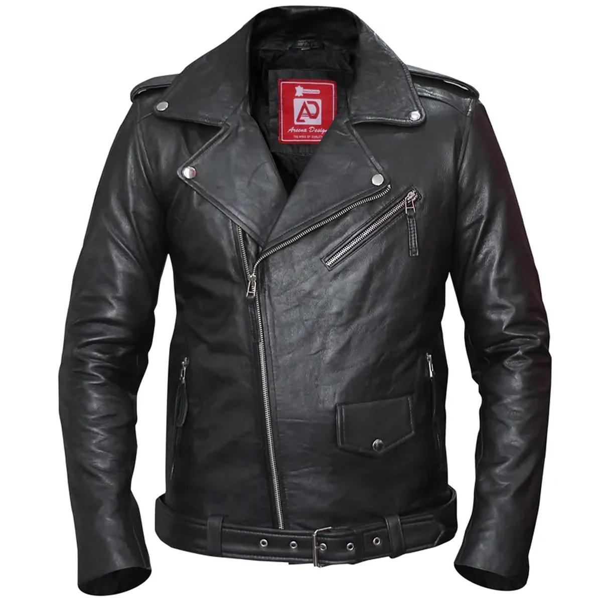 Chaqueta de cuero auténtico para hombre estilo motero, corte ajustado. - Imagen 7
