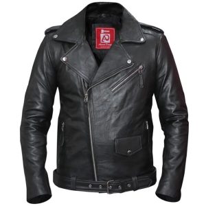 Chaqueta de cuero auténtico para hombre estilo motero, corte ajustado.