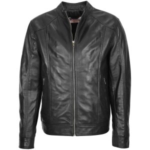 BUNERI Chaqueta de Cuero Suave Negra con Cierre Simple