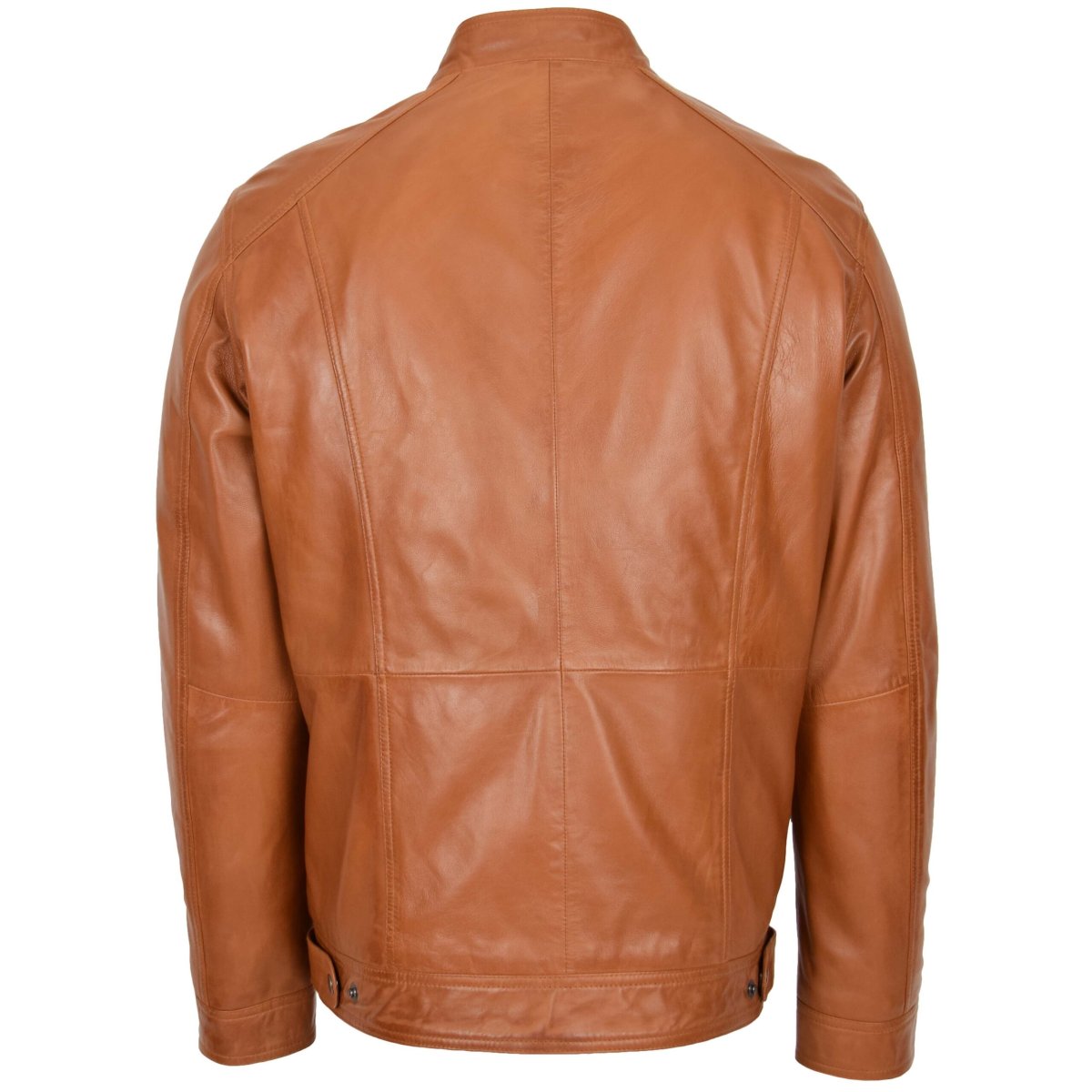 BUNERI Chaqueta de Cuero Auténtico Suave Casual de Cremallera Simple Color Tostado - Imagen 3