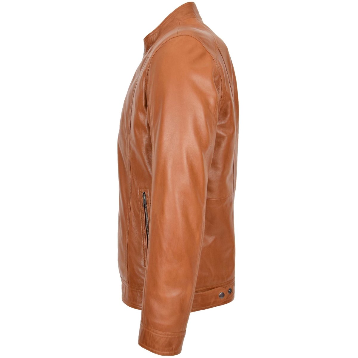 BUNERI Chaqueta de Cuero Auténtico Suave Casual de Cremallera Simple Color Tostado - Imagen 6