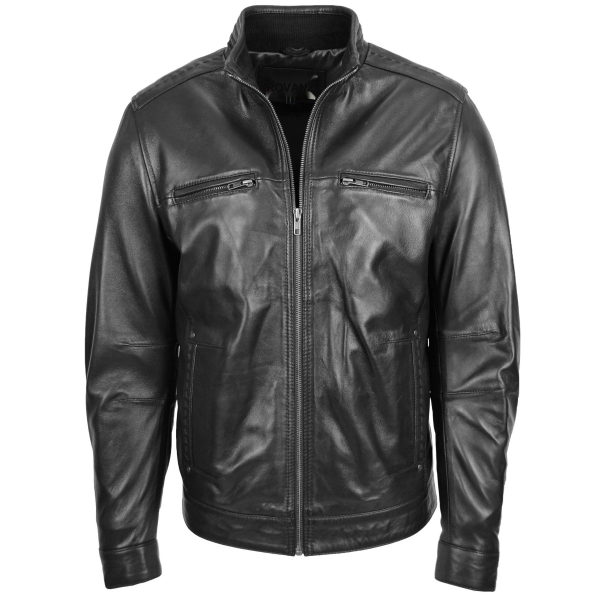 BUNERI Chaqueta de Cuero para Hombre con Cuello Alzado - Imagen 2