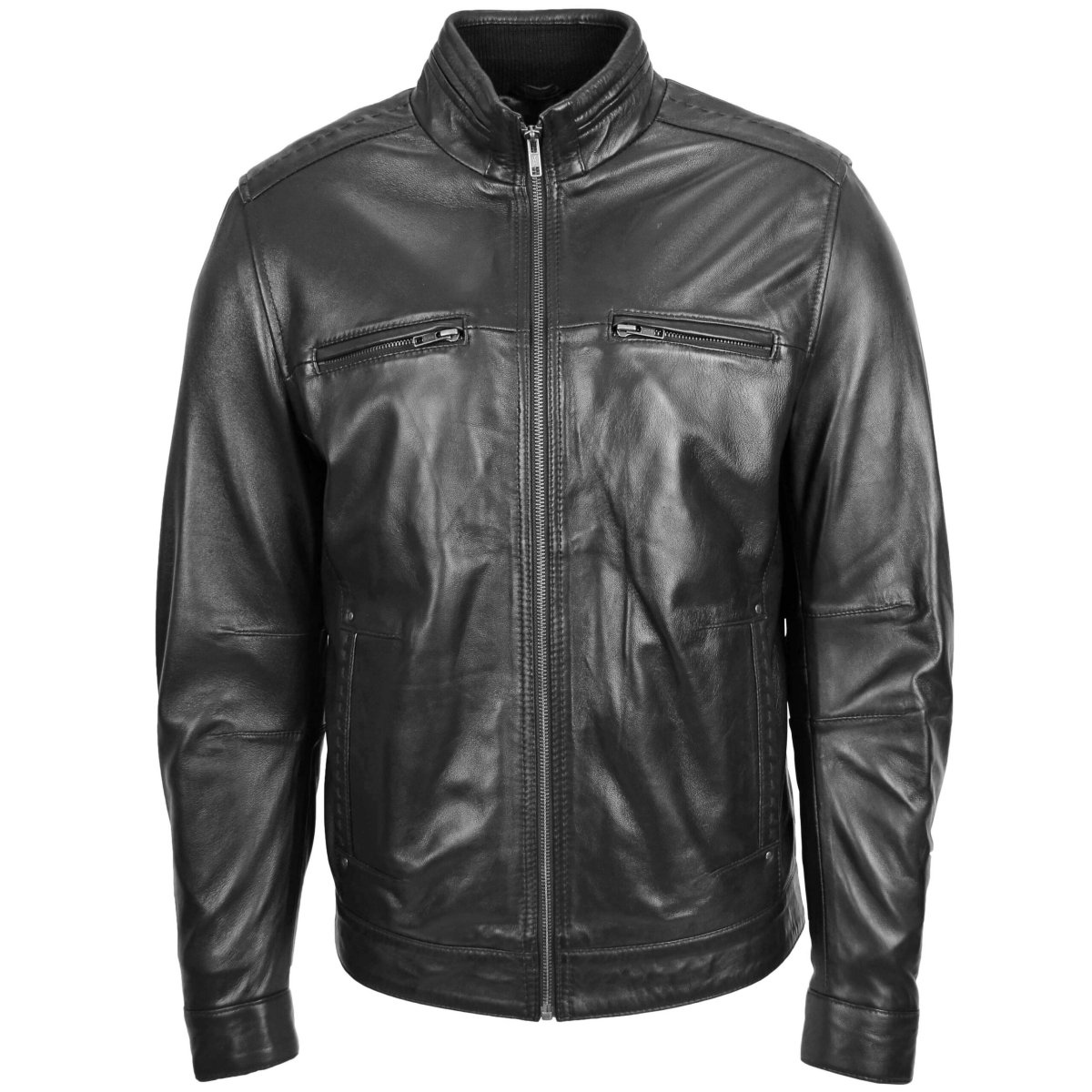 BUNERI Chaqueta de Cuero para Hombre con Cuello Alzado - Imagen 4