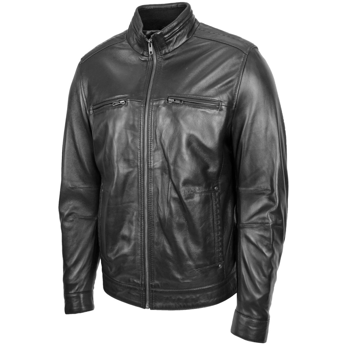BUNERI Chaqueta de Cuero para Hombre con Cuello Alzado - Imagen 5