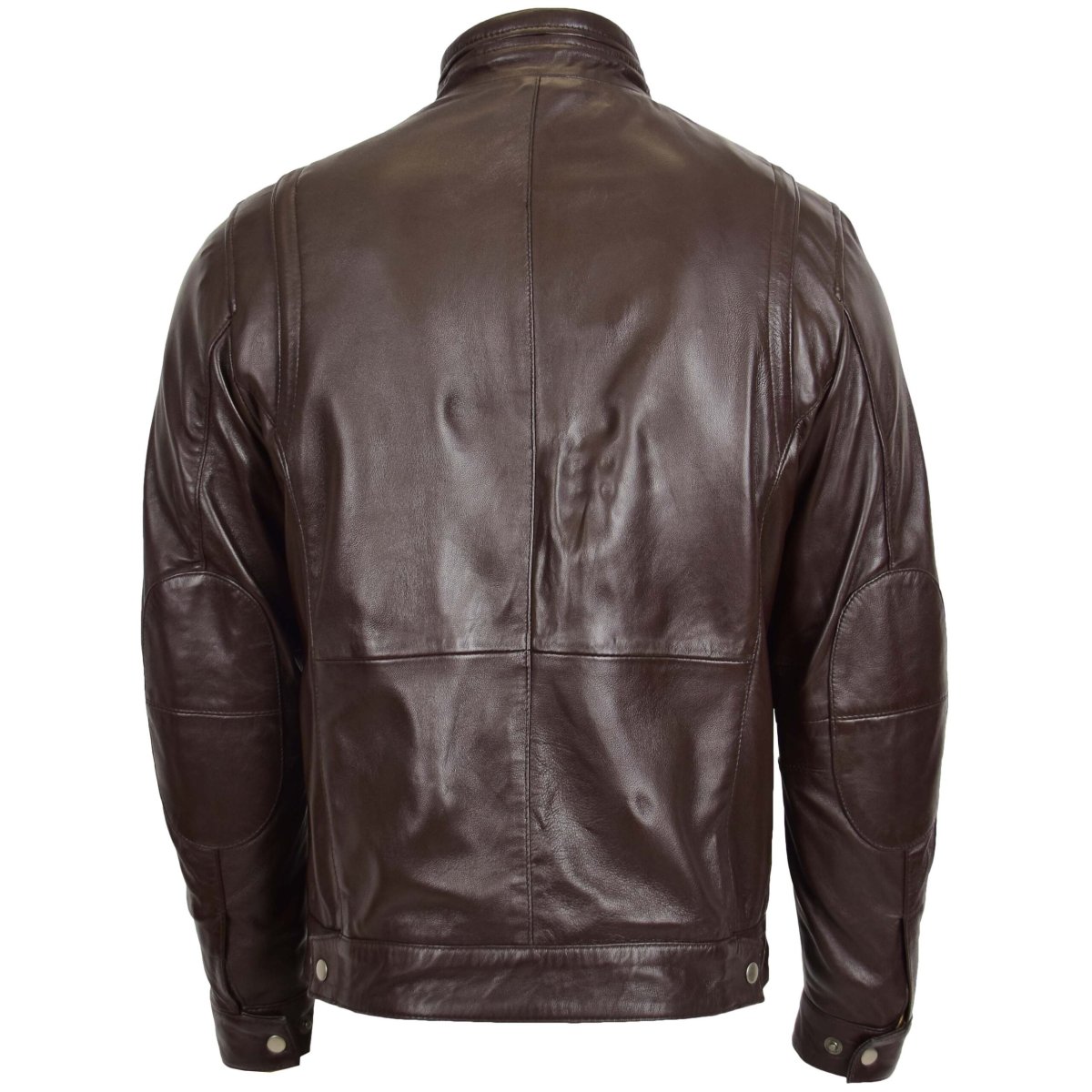 BUNERI Chaqueta Hombre Cuero Cuello Alto Marrón II - Imagen 3