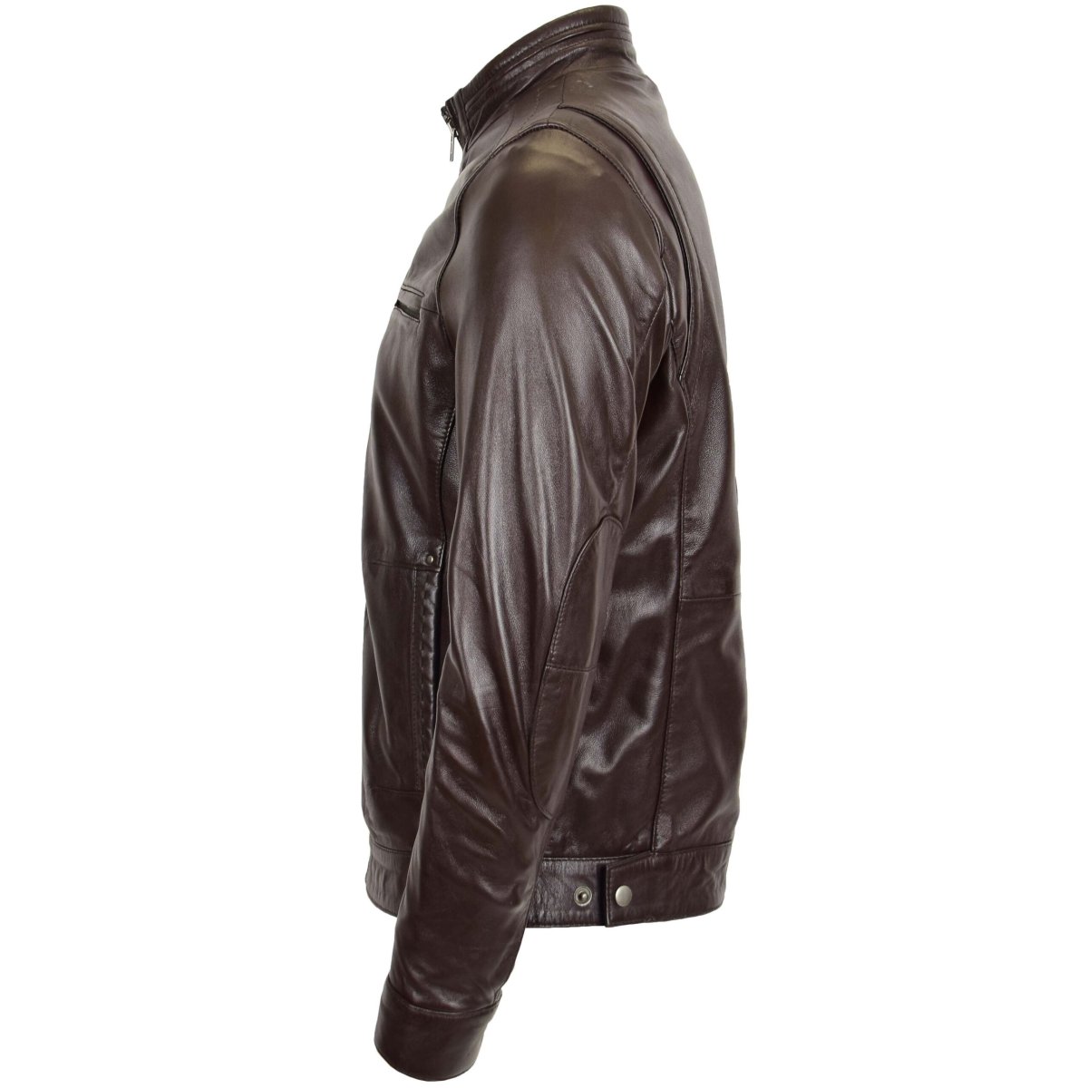 BUNERI Chaqueta Hombre Cuero Cuello Alto Marrón II - Imagen 6