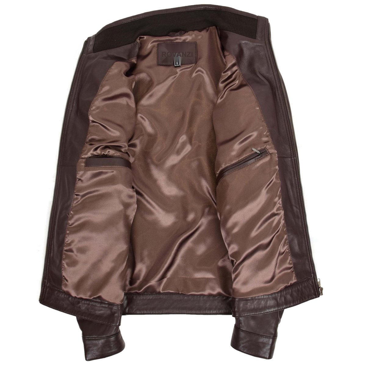 BUNERI Chaqueta Hombre Cuero Cuello Alto Marrón II - Imagen 7