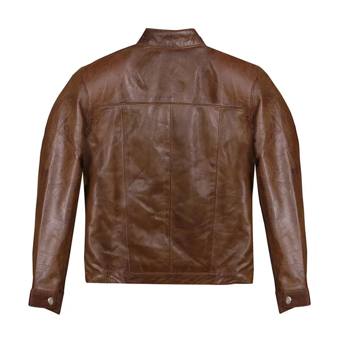 Chaqueta de motorista retro marrón para hombre - Imagen 4