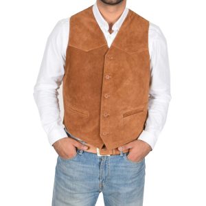 BUNERI Chaleco de Ante Tostado para Hombre con Botonadura