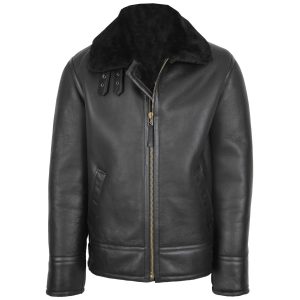BUNERI Chaqueta de Aviador para Hombre Estilo Top Gun en Piel de Cordero Negra