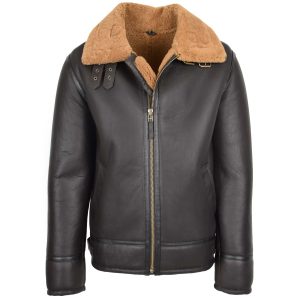 BUNERI Chaqueta Piel de Oveja Oscar Marrón Jengibre Estilo Aviador