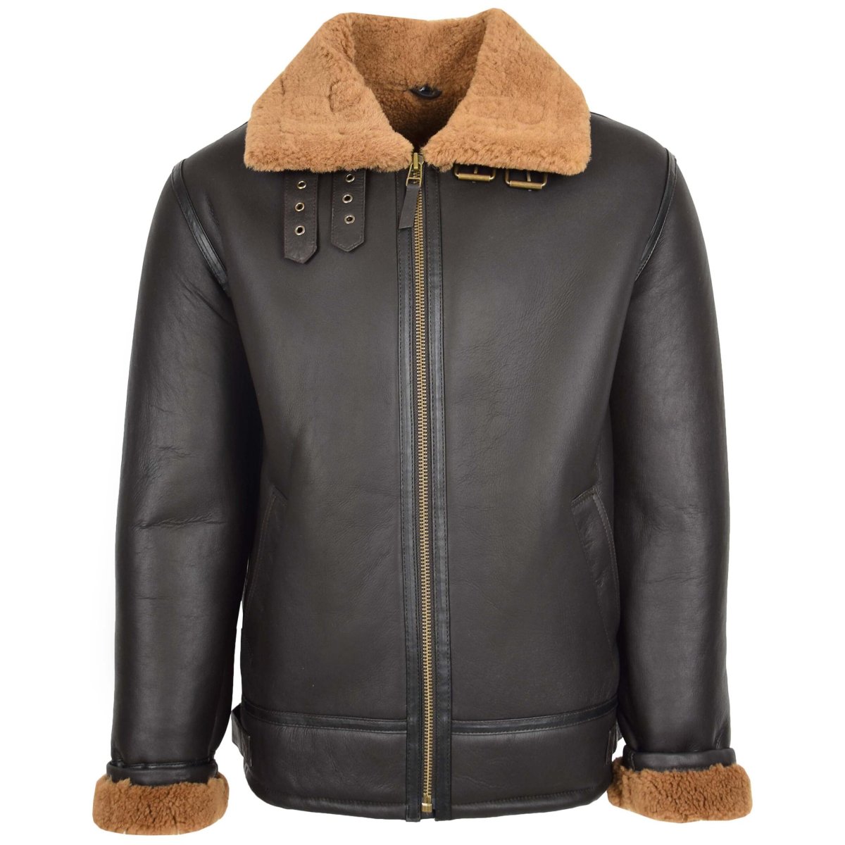 BUNERI Chaqueta Piel de Oveja Oscar Marrón Jengibre Estilo Aviador - Imagen 4