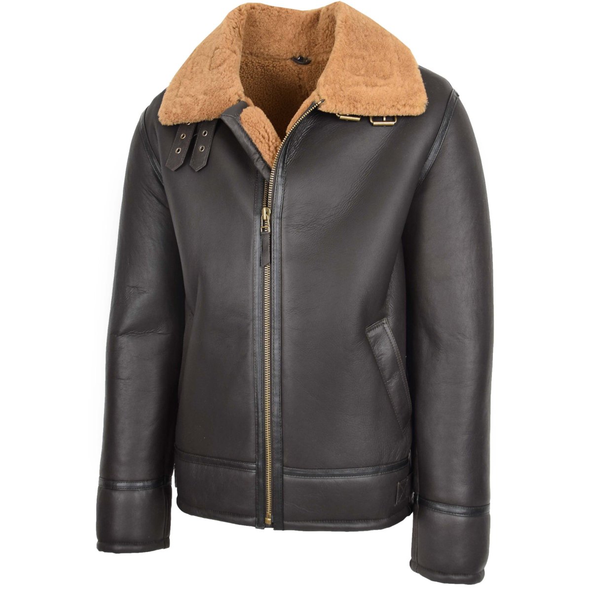 BUNERI Chaqueta Piel de Oveja Oscar Marrón Jengibre Estilo Aviador - Imagen 5