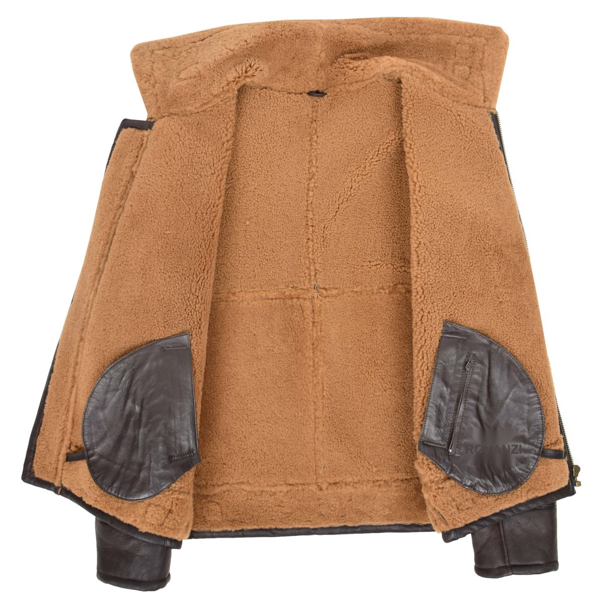 BUNERI Chaqueta Piel de Oveja Oscar Marrón Jengibre Estilo Aviador - Imagen 7