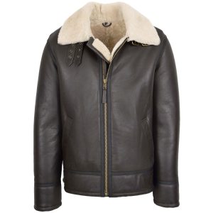 BUNERI Chaqueta de Piel de Cordero para Hombre Estilo Aviador