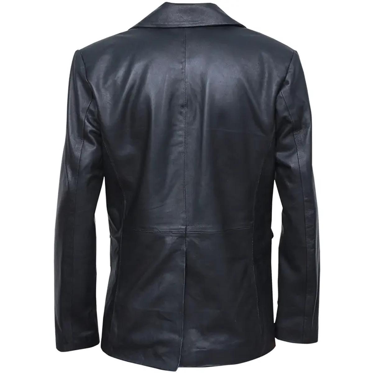 Blazer de hombre de cuero genuino negro con dos botones. - Imagen 5