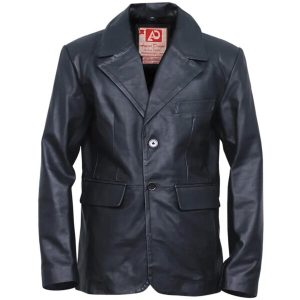 Blazer de hombre de cuero genuino negro con dos botones.