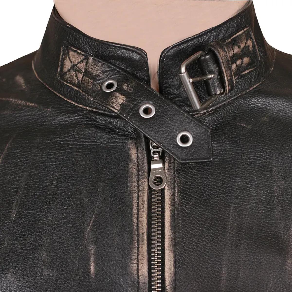 Chaqueta de hombre estilo café racer acolchada de cuero auténtico. - Imagen 5