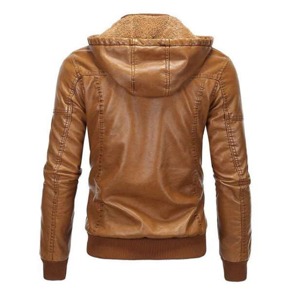 Chaqueta de moto vintage de cuero auténtico para hombre con capucha. - Imagen 9