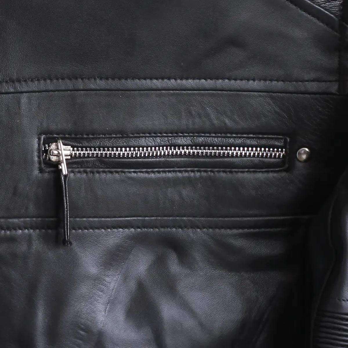 Chaqueta de moto clásica negra de cuero auténtico para hombre, estilo cafe racer. - Imagen 9