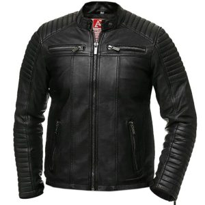 Chaqueta motera vintage retro para hombre en piel auténtica negra.