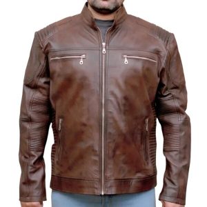Chaqueta de cuero auténtico de estilo vintage urbano, estilo motero retro.