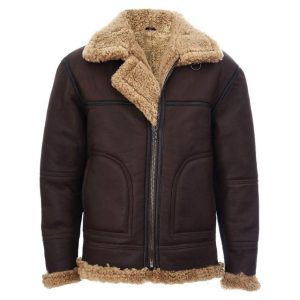 Chaqueta de aviador para hombre en ante y piel de oveja color marrón chocolate (modelo B3)